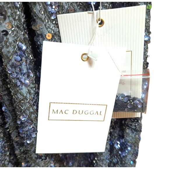 NWT Mac Duggal 5479 Blue Grey One Sleeve Sequin Maxi Dress Gown 8 - Picture 5 of 5